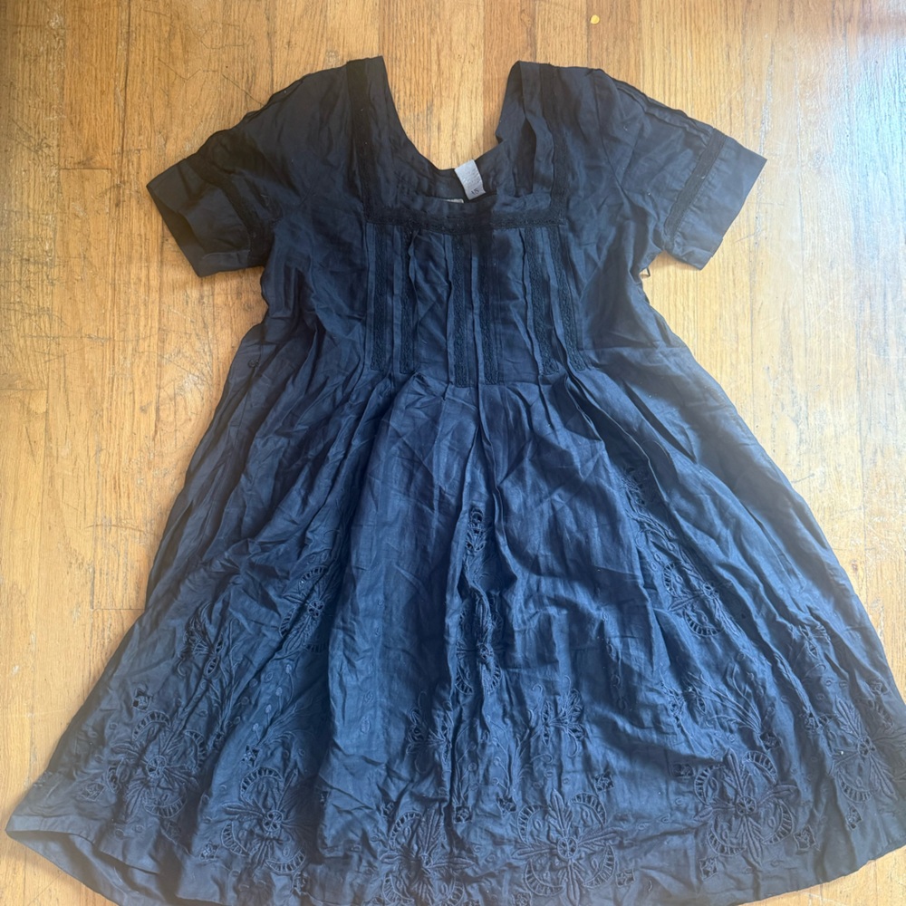 Women's Navy Blue Embroidered Short Sleeve Dress